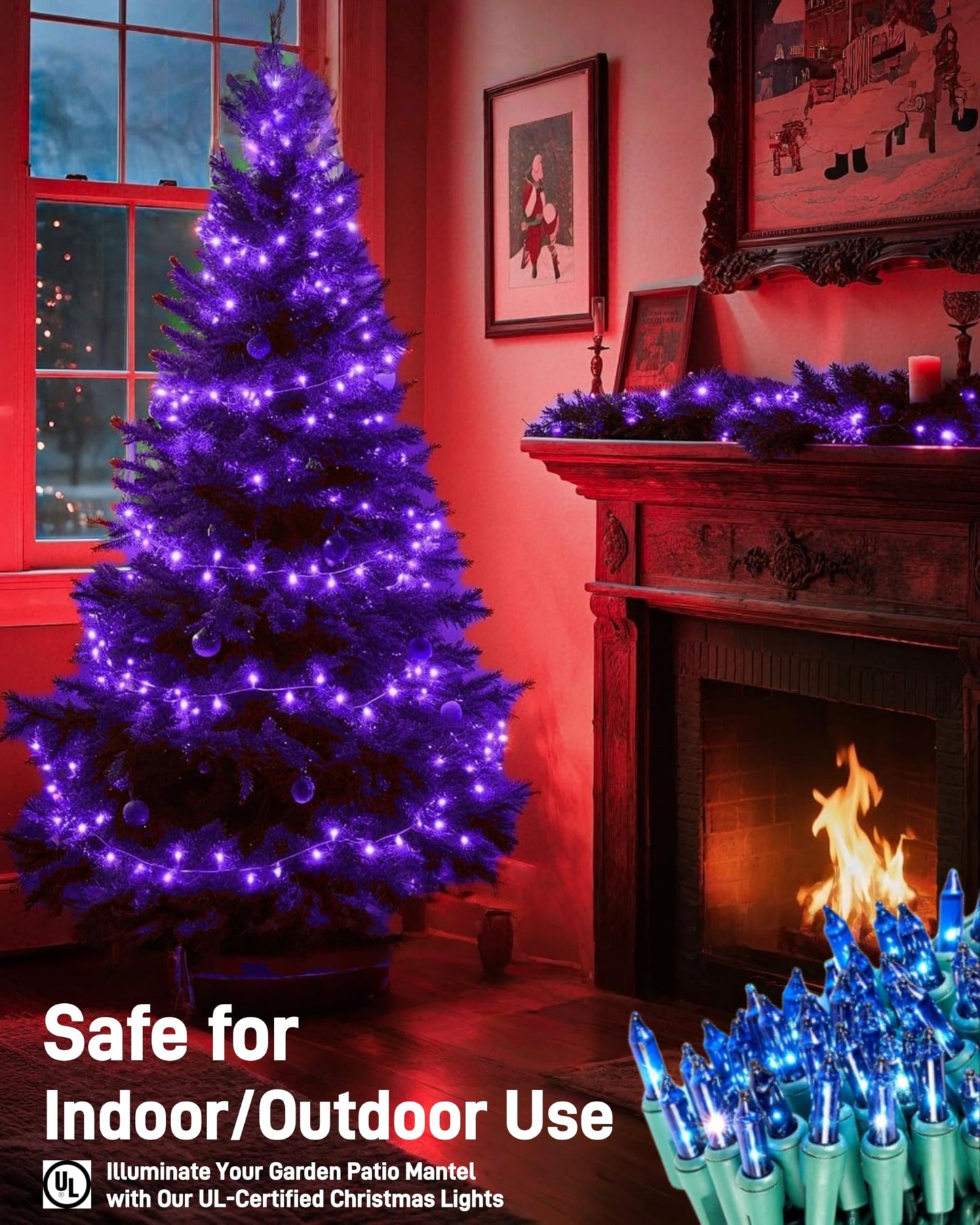 Wabarle Christmas Lights 100 Count Connectable 21ft Blue Incandescent String Lights for Indoor Outdoor Decor