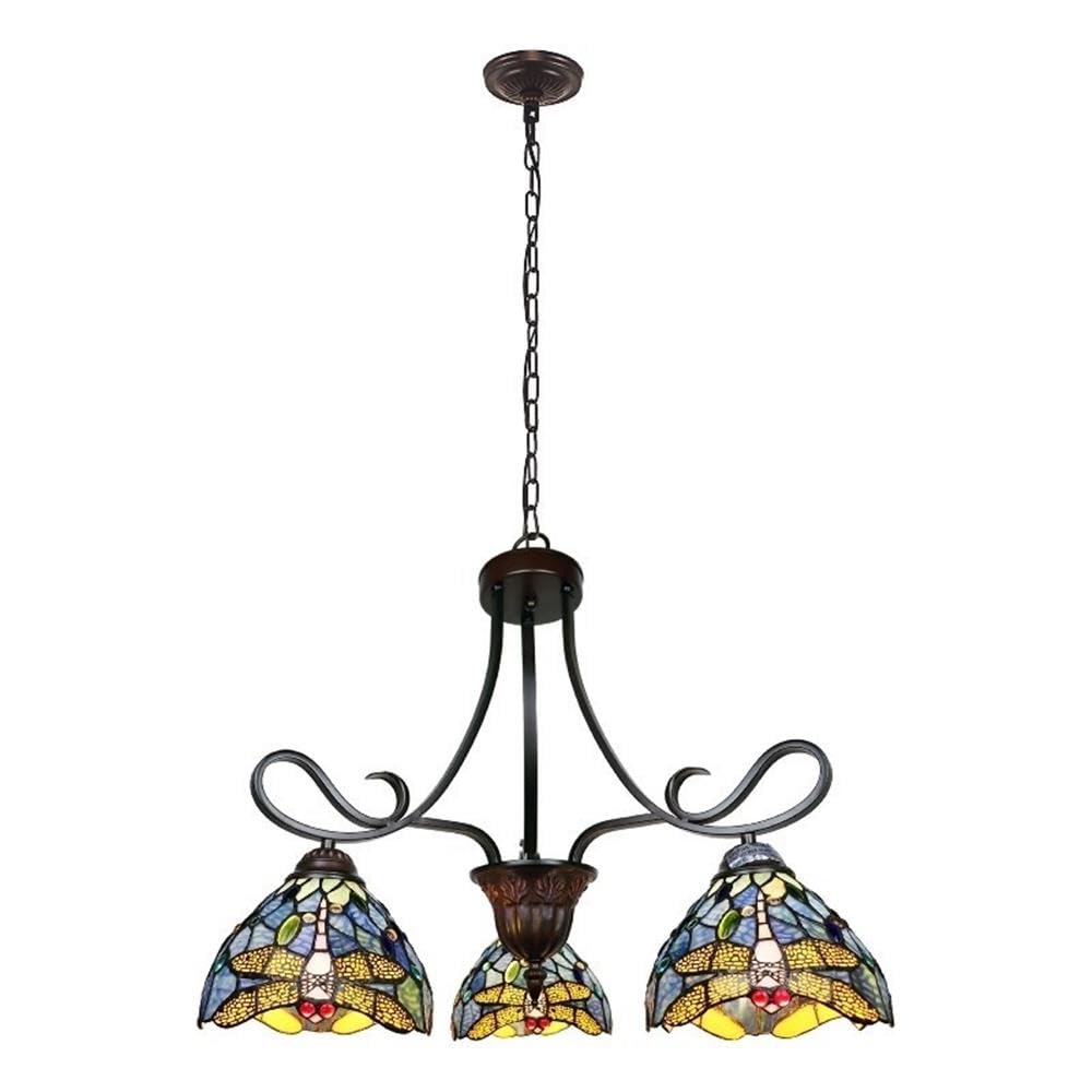 Chloe Lighting Tiffany-Style Dragonfly Chandelier 3 Light 25in Wide Multicolor Glass Model CH3T524BD25-DD3
