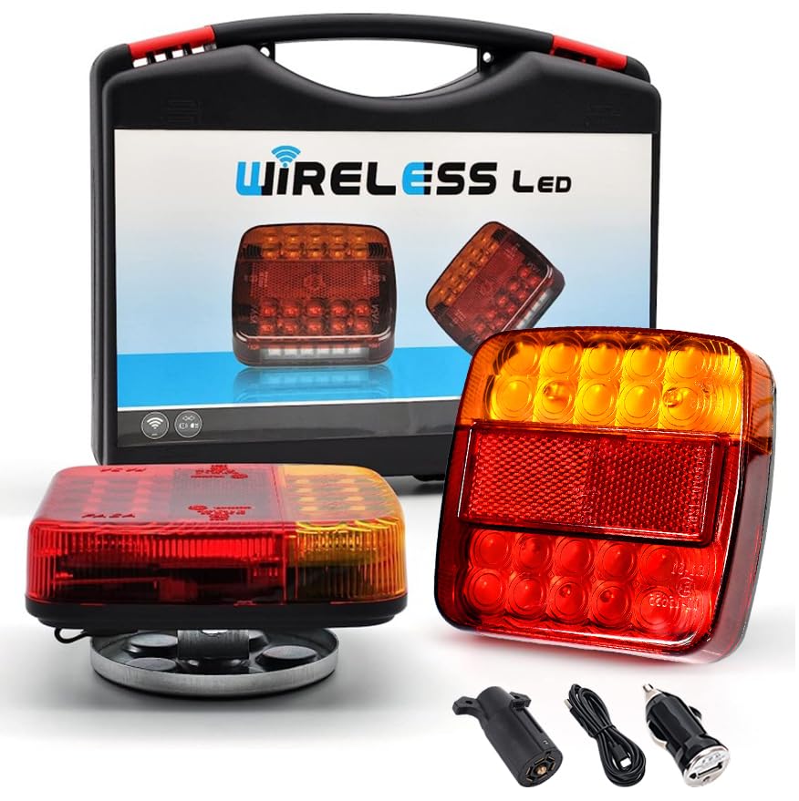Generic Magnetic Wireless Trailer Tail Lights Kit, IP67 Waterproof, 4.21x4.21in, Red/Amber, Model Leyi07541