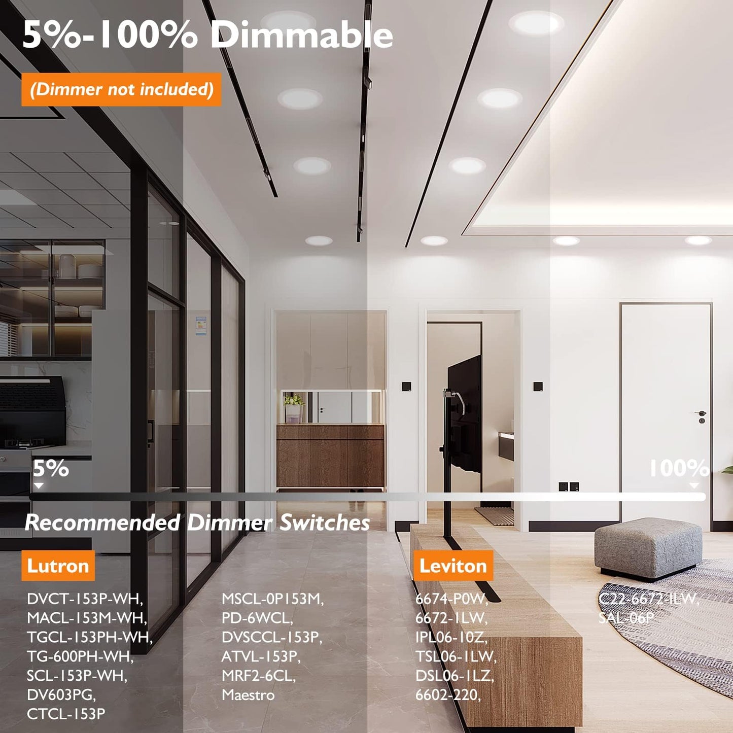 BesLowe LED Recessed Ceiling Lights, 12W, Ultra-Thin, 5CCT, 6 Inch, 1200LM, Dimmable, White, Model DC08