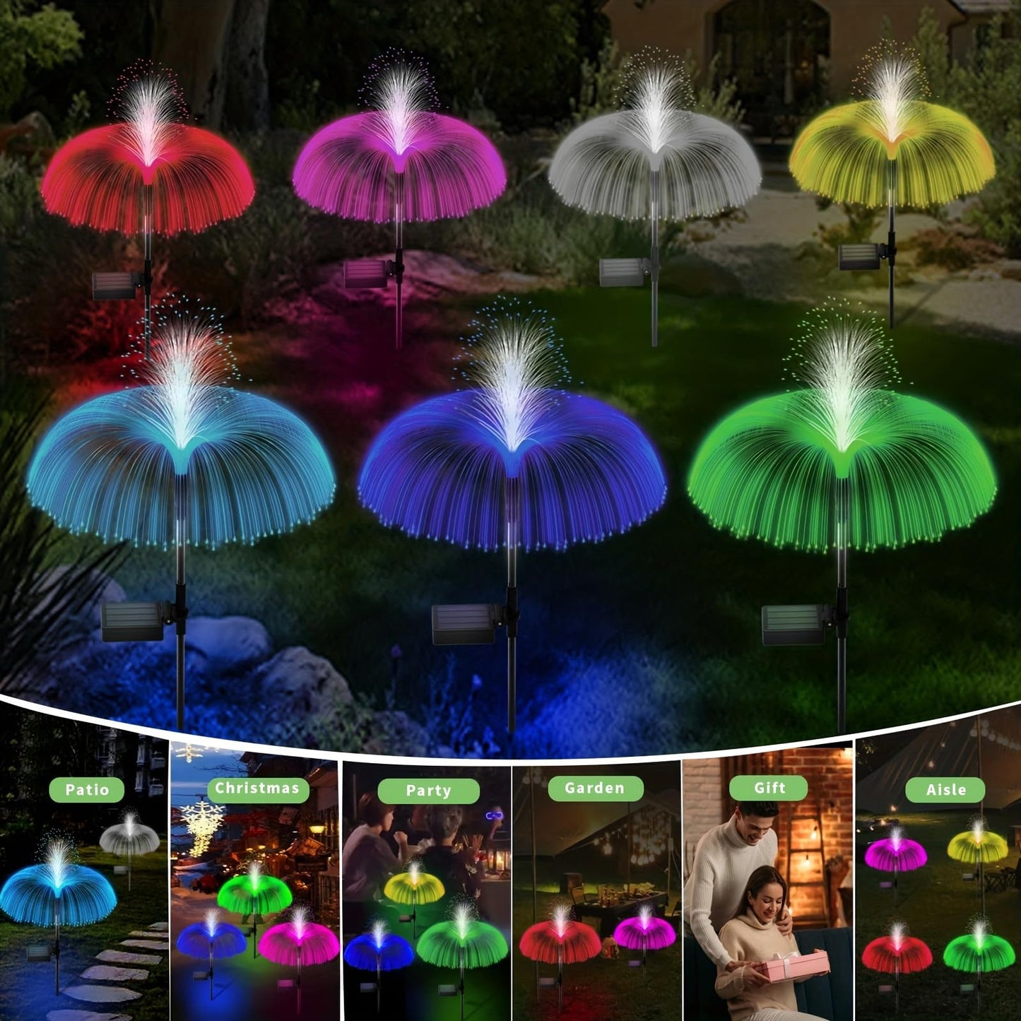 Axafnev Solar Garden Lights - 3 Pack Color Changing Jellyfish Design, Waterproof, 1 Size, Model JT00066GYUS