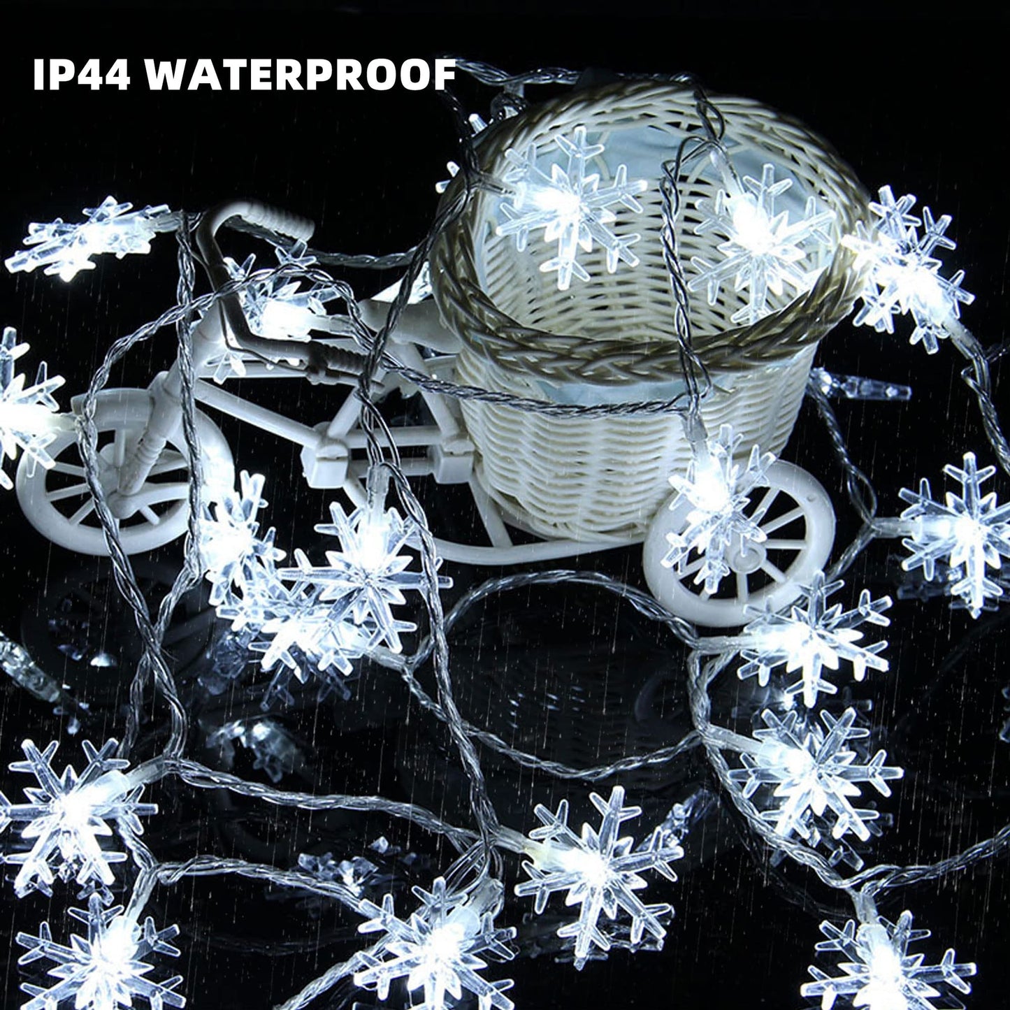 Dazzle Bright Christmas String Lights, 100 LED, 49FT, Waterproof, 8 Modes, White, Model HB-300COI